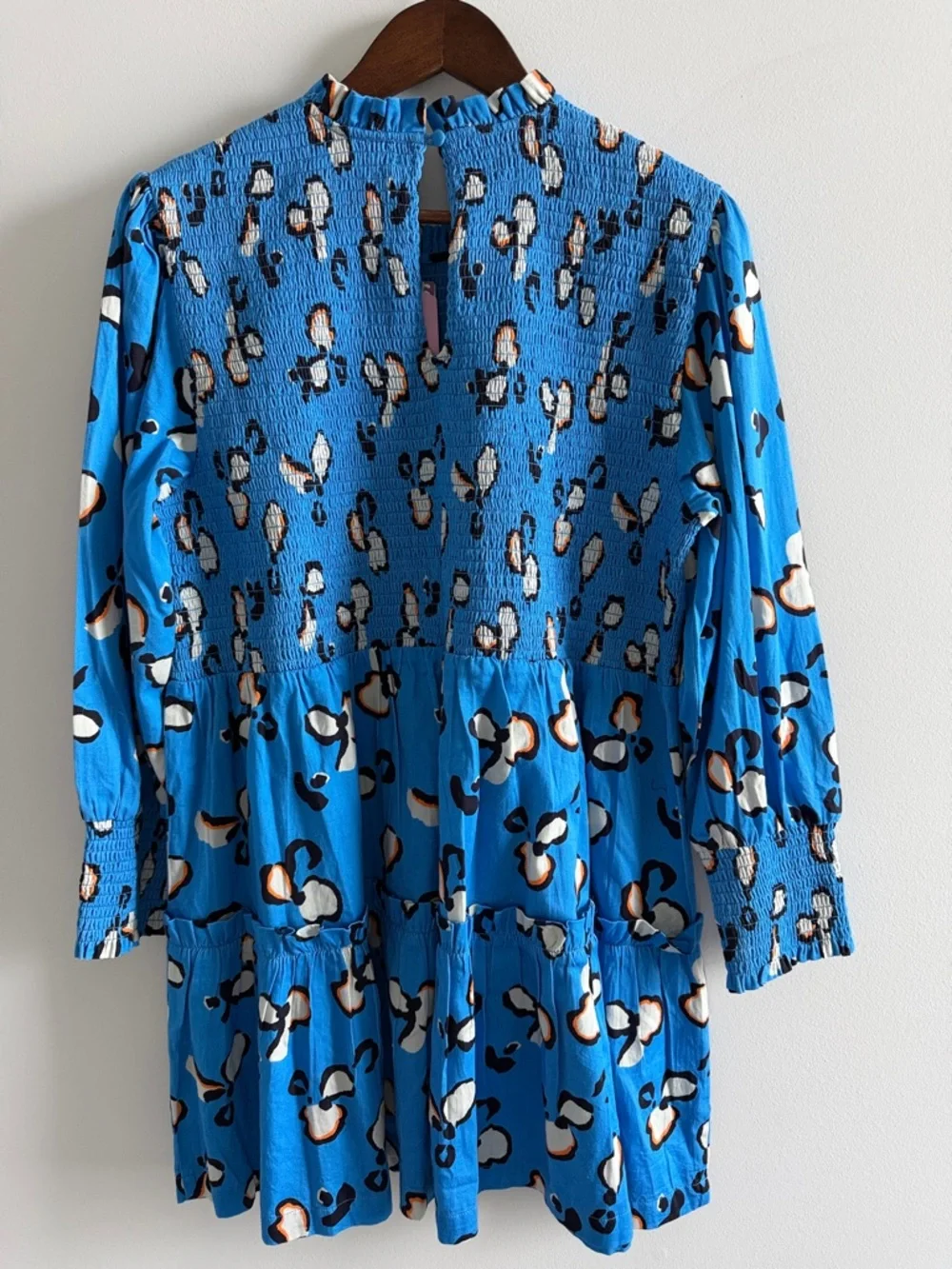 Briton Court NWT Blue Leopard Smocked Tiered Mini Dress Boho XL - Picture 3 of 13